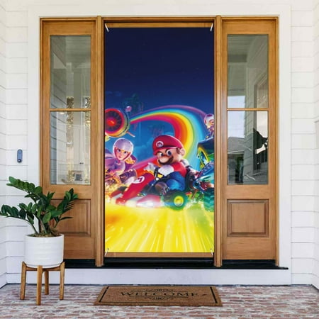 Movie Mario Door Cover Decorated Banner Tapestry Home Decoration Holiday Party Supplies Door Banner Porch Sign Banner 72.8 x 35.4 Inch