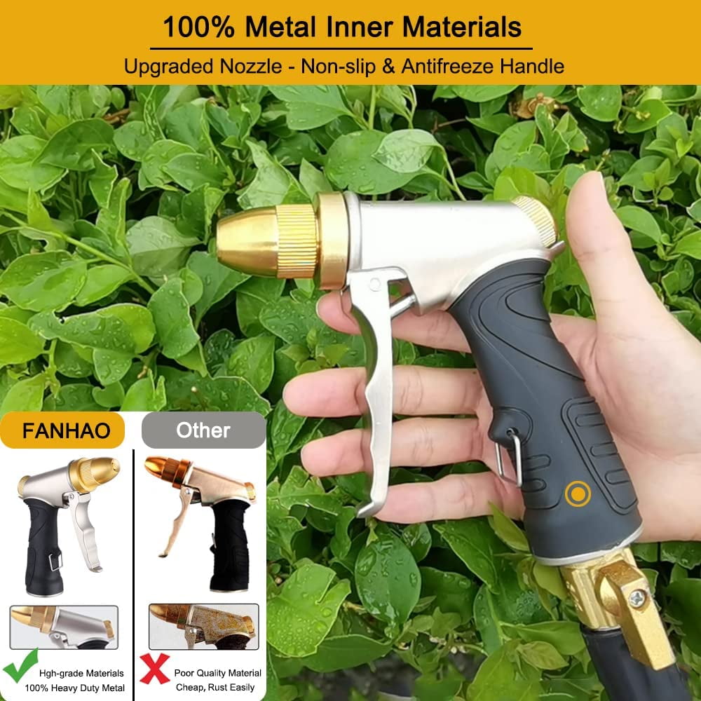 FANHAO Garden Hose Nozzle, Heavy Duty Metal Watering Hose Nozzle with 4 Patterns, Abs Non-Slip Grip