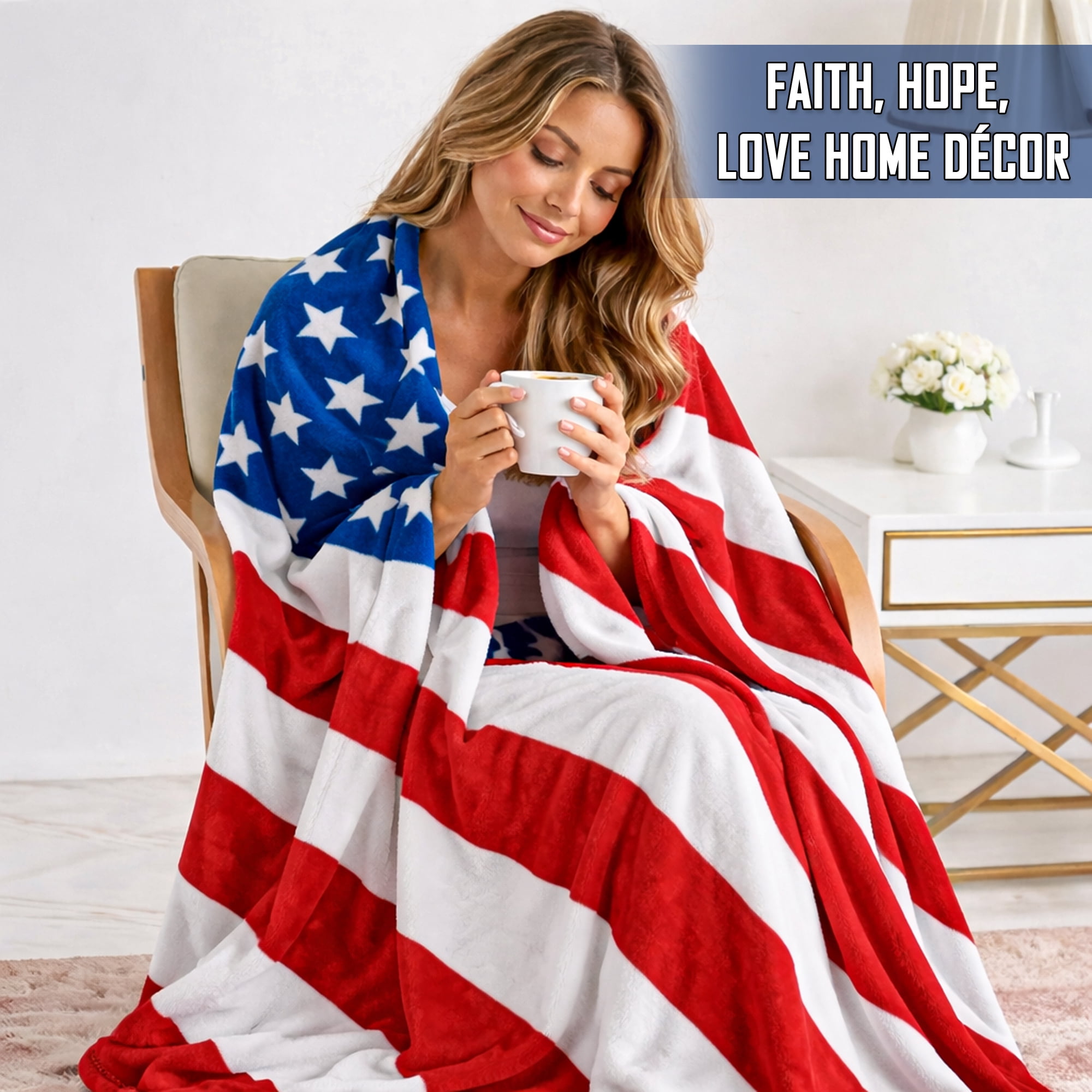 Faith, Hope, Love Home Décor Ultra Plush Oversized Throw Blanket (50" x 70") - American Flag