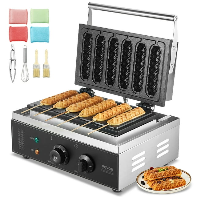 VEVOR 6 Pcs Gaufrier Commercial Bâton Gaufrier Gaufrier Hot-Dog Fer à Gaufres 1500 W