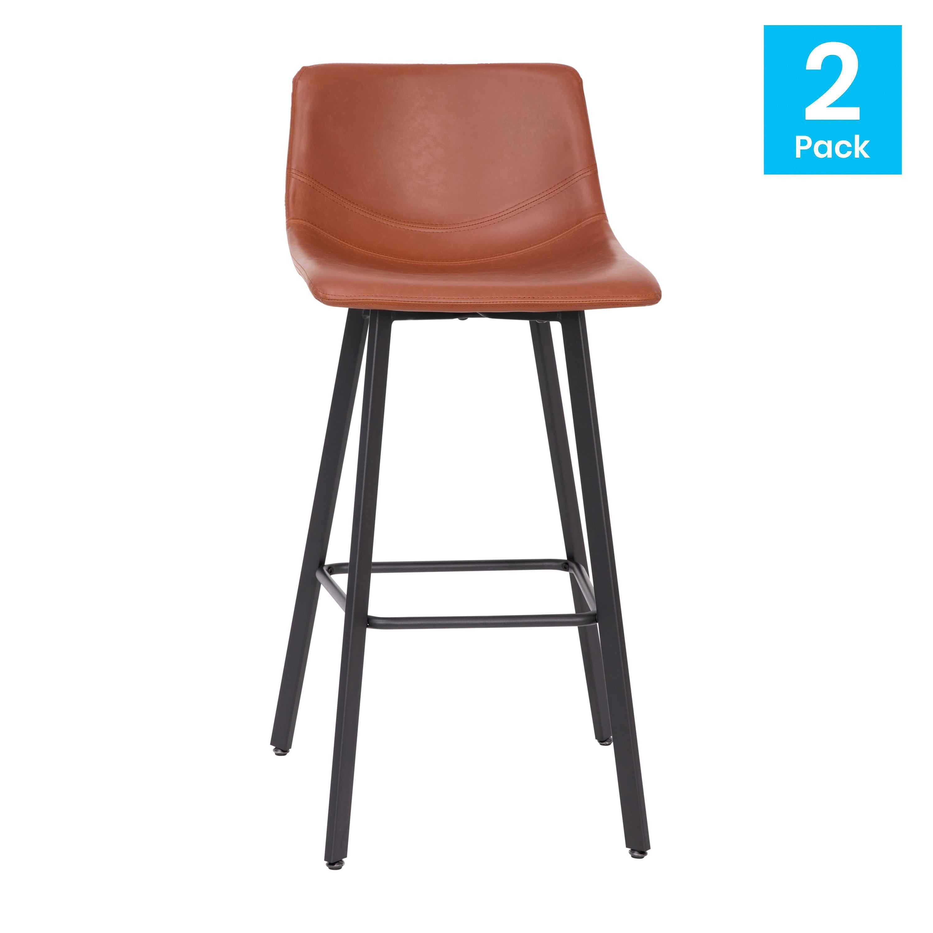 Flash Furniture Caleb 28.75"H Square Adjustable Low Back Barstool, Cognac/Black