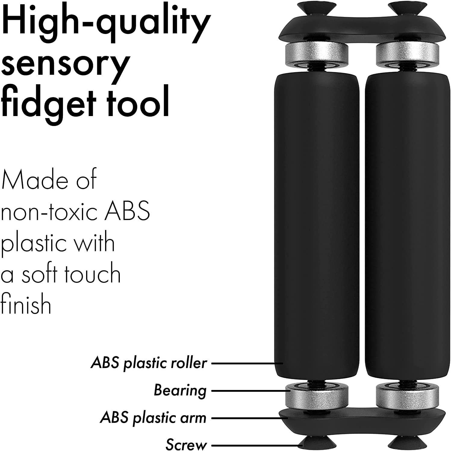 Black ABS Junior ONO Roller - Handheld Fidget Toy for Adults and Kids | Help Relieve Stress, Anxiety, Tension | Promotes Focus, Clarity | Compact, Portable Design