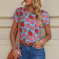 thumbnail image 6 of KLL Women 's Crew Neck Bodysuit Jumpsuits Strawberries Print Short onesies Stretch T Shirts, 6 of 7