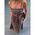 thumbnail image 5 of Women'S Spaghetti Strap All over Striped High Waist Flowy A-Line Maxi Casual Dress Navy Blue L, 5 of 9