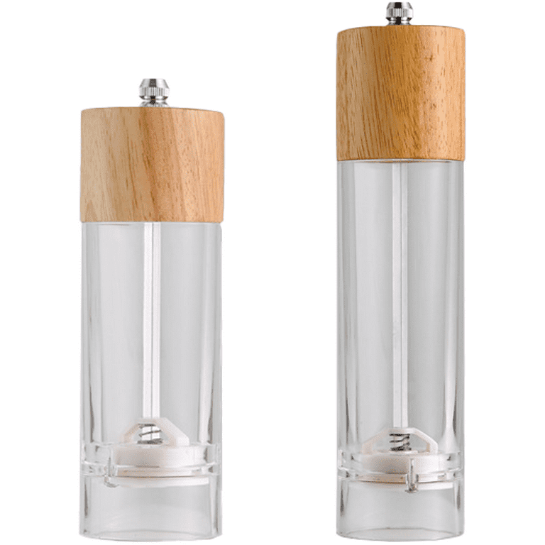 Premium Acrylic Salt and Pepper Grinder Set, Manual Salt and Pepper Mills-  Wooden Shakers