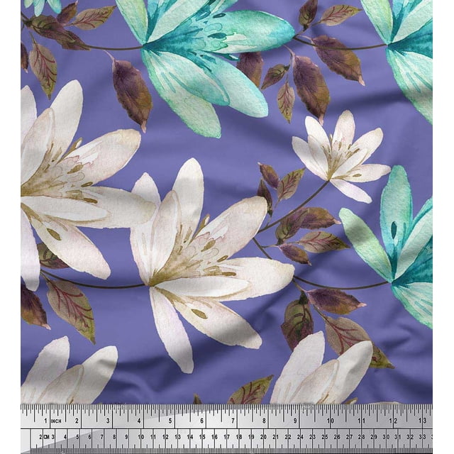 Soimoi Poly Georgette Fabric Leaves & Wild Flower Print Fabric by Yard 52 Inch Wide