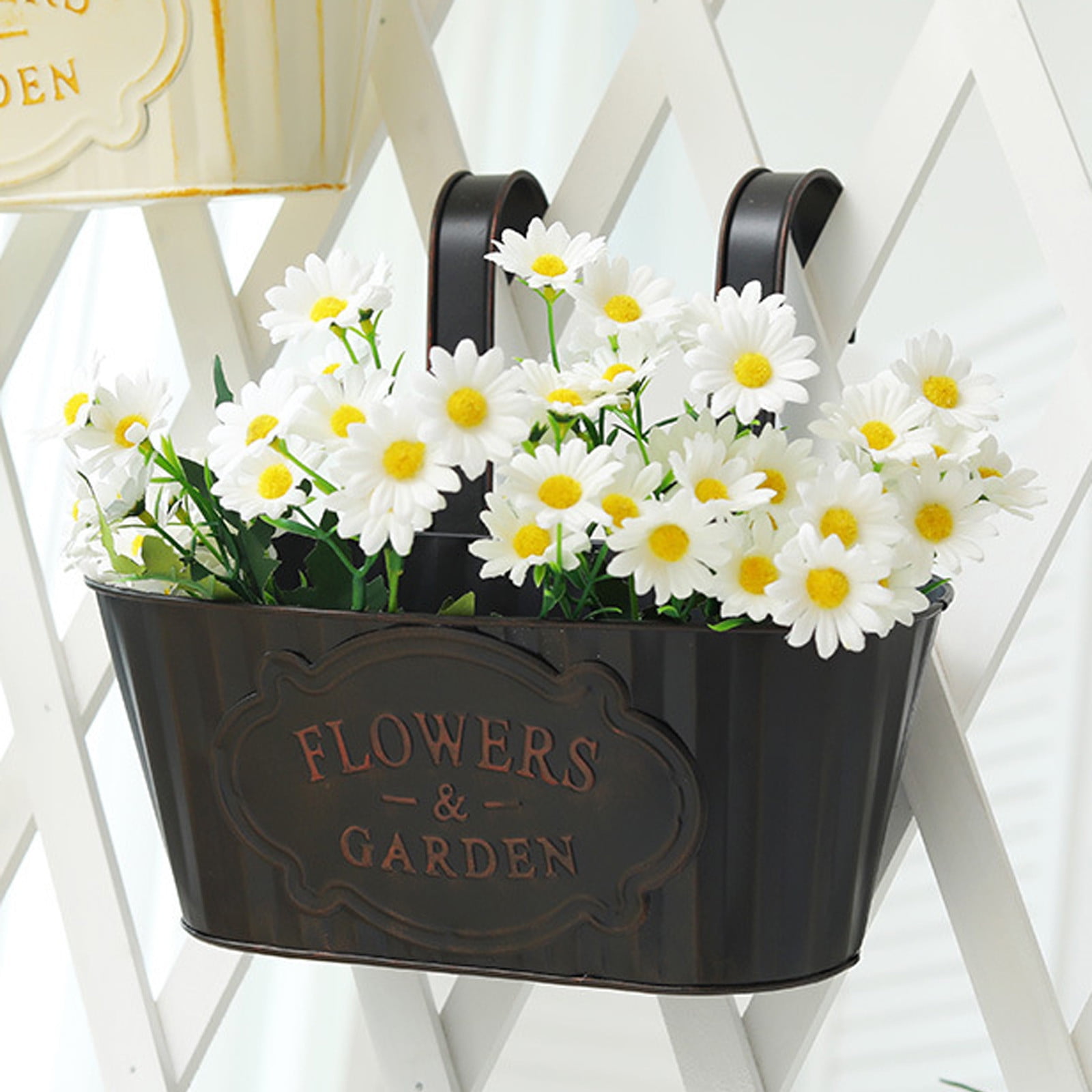 Metal Hanging Flower Pots for Railing - 11 Inch Outdoor Planter with Detachable Hooks, Iron Hanging Bucket for Fence, Balcony and Garden Decor, Black Countryside Window Plant Holder (2Pcs)