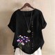 thumbnail image 1 of TaTaai Casual Printed Button Blouse, Women's Short Sleeve Linen Feel T-Shirt, Comfortable Top for All Seasons Gift, 1 of 4