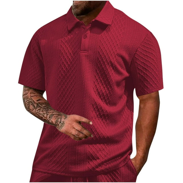 Blusa de Manga Corta, Hombres de Moda de Color Sólido, Transpirable Botón Blusa de Cuello