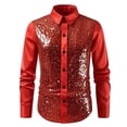 thumbnail image 6 of SeCaotees Men's Men's Long‑Sleeve Button‑Down Dress Shirt Turn‑Down Collar Glossy Splice Fabric Slim Fit For Party Nightclub Formal Occasion Shirts Red,XXL, 6 of 6