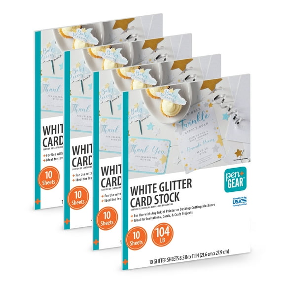 Pen + Gear White Glitter Card Stock Paper, 8.5 x 11, 104 lb.