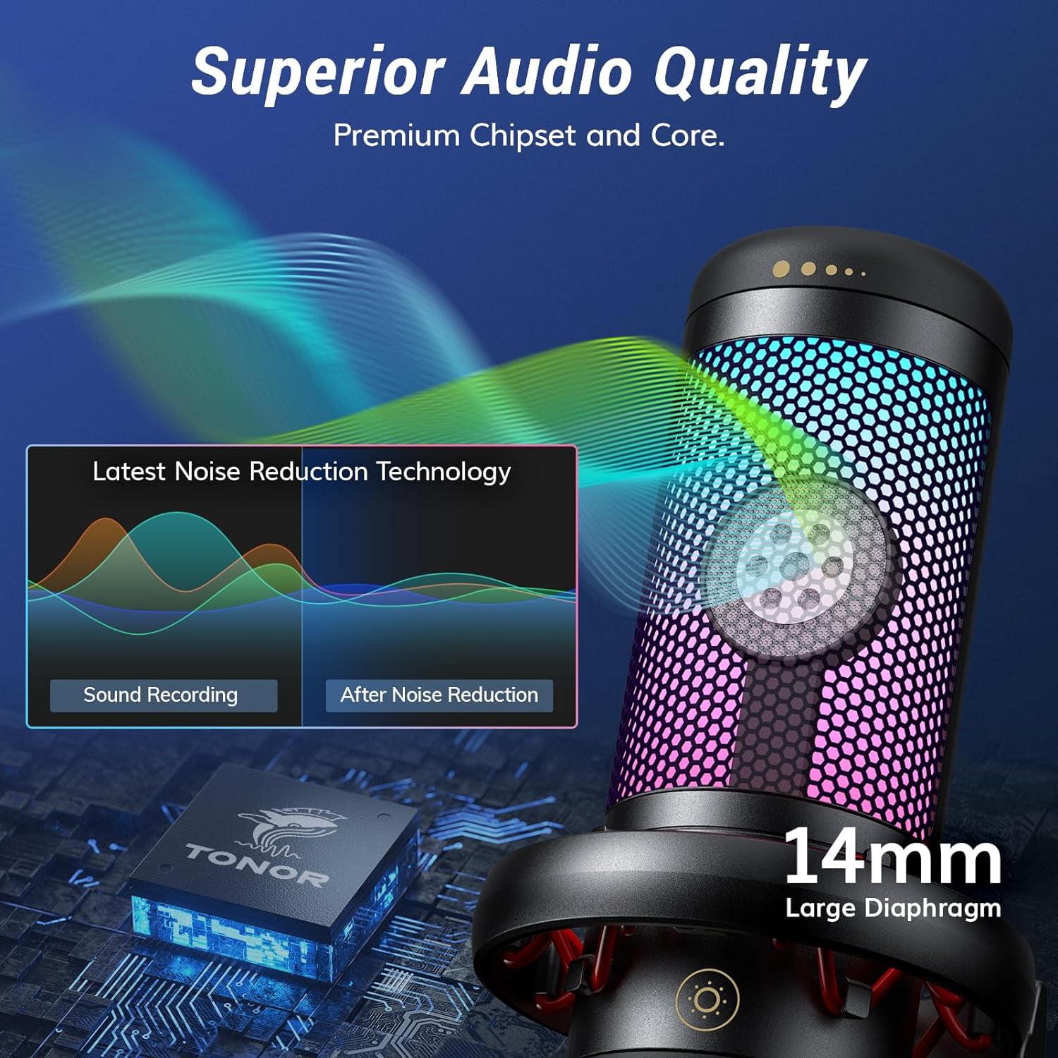 TONOR TC310+ Gaming Microphone Set  for PC/Laptop/PS4/5, Desktop USB Microphone with RGB, Quick Mute, for Twitch, Streaming, Podcast, Studio Recording, Discord Chatting, 200 cm/78 inch Cable