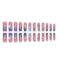 thumbnail image 4 of Uñas postizas largas con punta francesa, cuadradas azules, con diseño de mariposa 3D dorada, juego de 24 piezas., 4 of 5