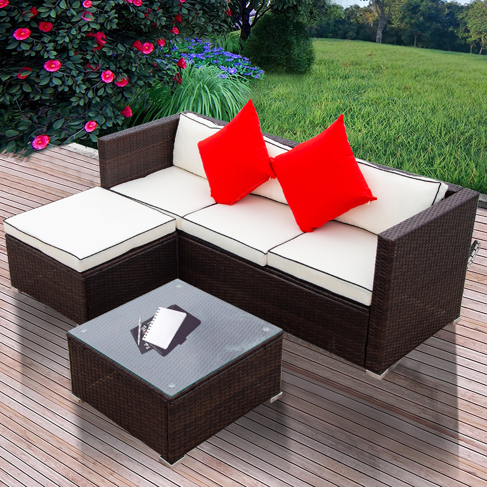 BTMWAY Patio Furniture Set, 3 Piece Outdoor Wicker Sectional Sofa Set