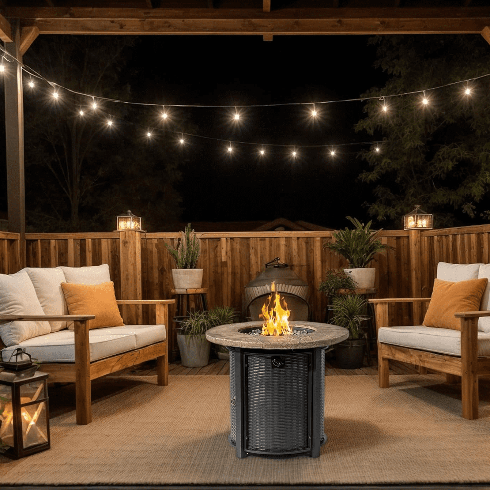 HONEY HOME 30" Round Propane Fire Pit Table, 50,000 BTU Steel Gas Fire Pit for Outdoor, Fire Table with Lid for Patio Deck Garden Backyard, Black.