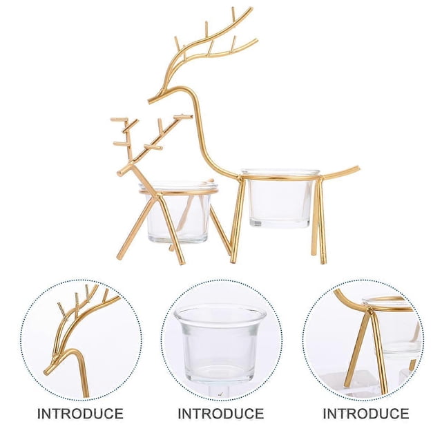 Nordic Deer Candle Holder Glass Iron for Home Adornment 2Pcs