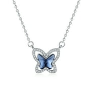 Butterfly Pendant Necklace Women 925 Sterling Silver Butterflies Birthstone Pendant Necklace Embellished with Crystals from Austria Fine Jewelry Wedding Gift for Butterfly Lovers
