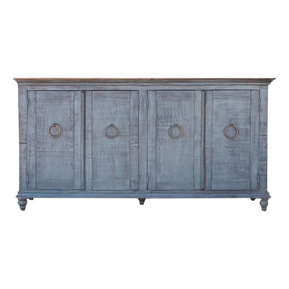 Pemberly Row Contemporary Solid Pine Wood 73" 4 Door Sideboard in Blue