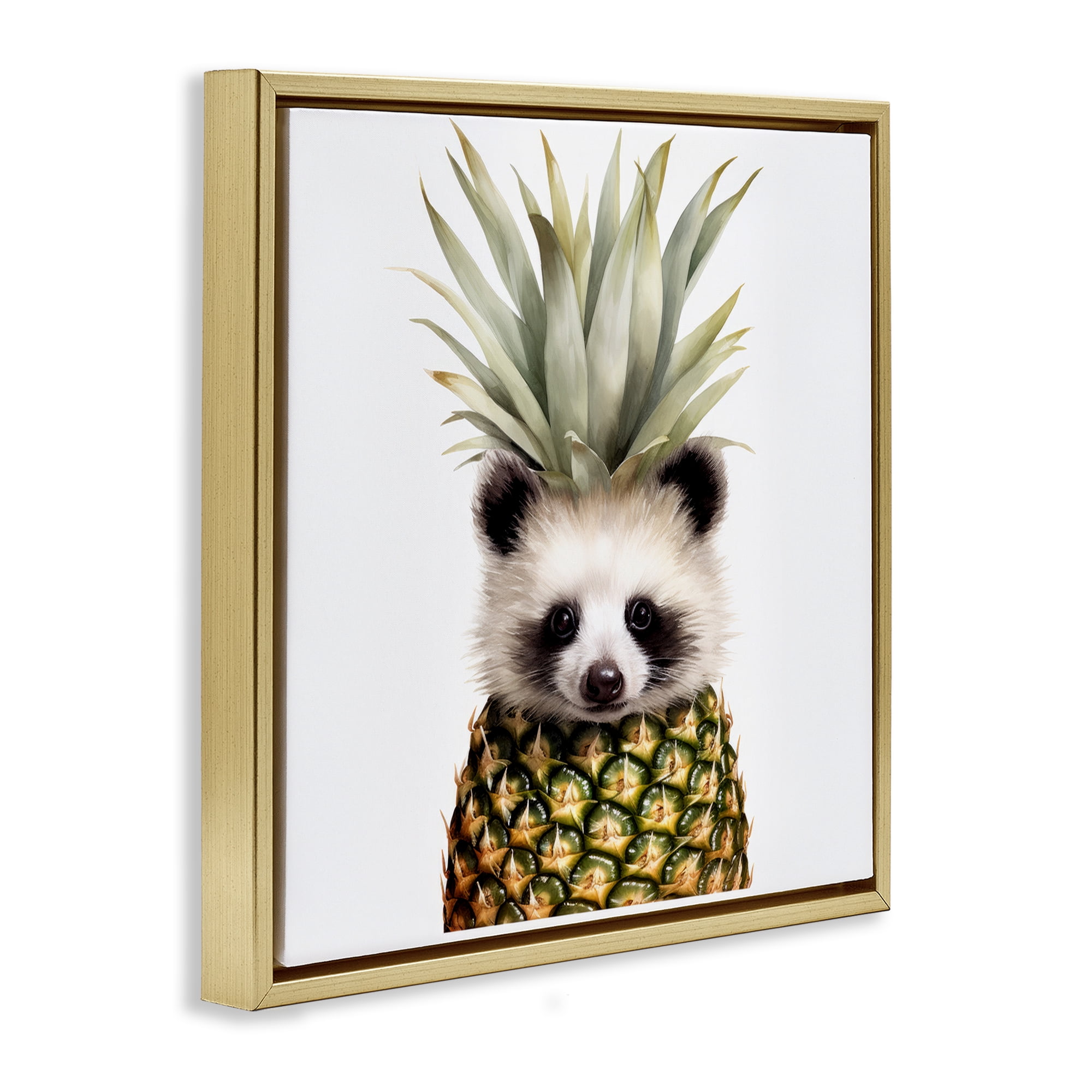 Stupell Industries Pineapple Panda Cub Gold Framed Floater Canvas Wall Art, design by Lazar Studio