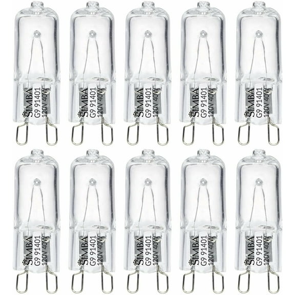 Simba Lighting Halogen Light Bulb G9 T4 40W JCD Bi-Pin 120V, Dimmable, 2700K Warm White, 10-Pack