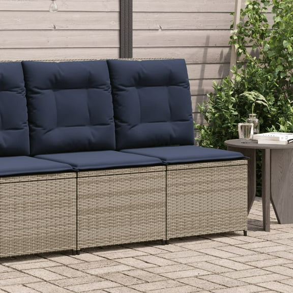 vidaXL Reclining Patio Sofa with Cushions Gray Poly Rattan
