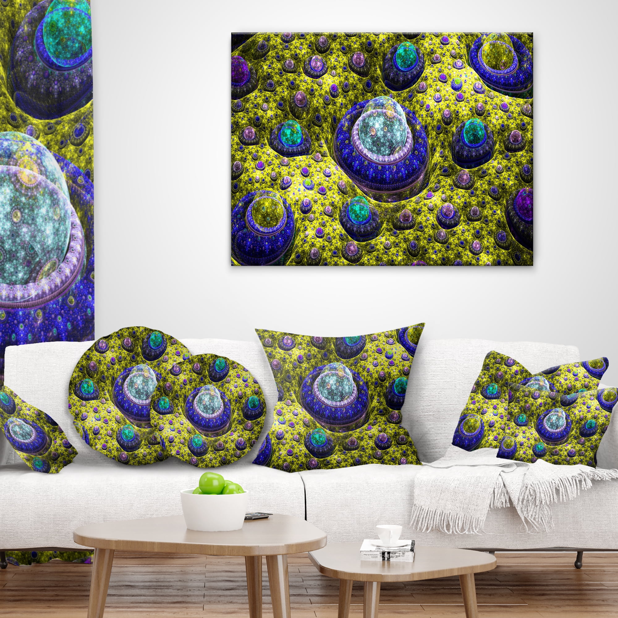 Designart Yellow Fractal Exotic Planet - Abstract Throw Pillow - 18x18