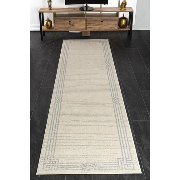 LaDole Rugs Contemporary Bordered Modern Room Decor Runner Rug - Amazing Premium 2x9 Carpet for Living Room, Bedroom, Balcony, Entrance, and Hallway - ivory and grey, 3x10 (2'7" x 9'10", 80cm x 300cm)