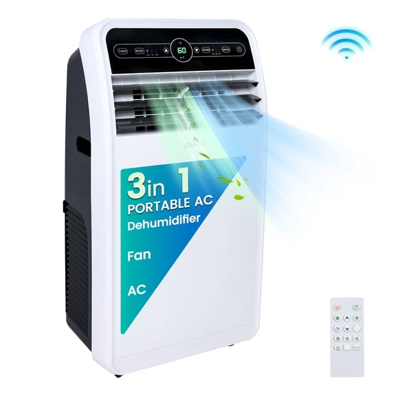 12,000 BTU (7,500 BTU DOE) Portable Air Conditioner Cools 400 sq. ft. Dehumidifier, 3 Fan Speeds & Smart Control