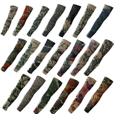 2014 Style Fake Temporary Slip On Tattoo Sleeves Body Art Arm Stockings Accessories - Designs Tribal, Dragon, Skull, and Etc (20pcs, Looks real &.., By