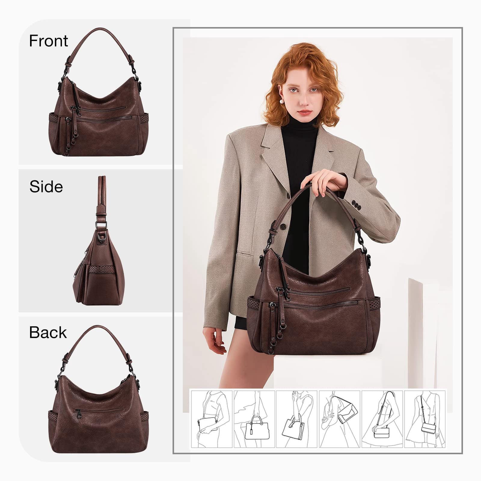 Capamaster Large Capacity Vintage Hobo Bag | Retro PU Leather 2-Way Shoulder Crossbody Purse for Women Coffee