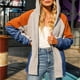 thumbnail image 4 of Abrigo de Felpa para Mujer Chaqueta Suelta con Capucha y Cremallera Gruesa y cálida con Bolsillos Dobles de Longitud Media en Contraste de Color de Empalme de Mezclilla Gris S, 4 of 8