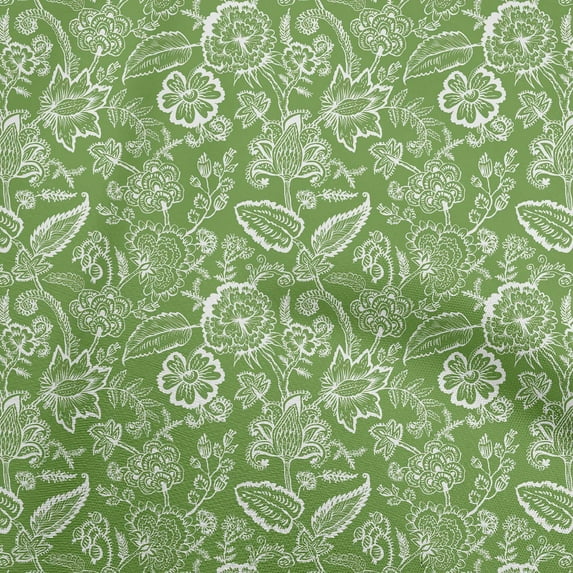 oneOone Viscose Chiffon Green Fabric Jacobean Silhouette Flower Craft Projects Decor Fabric Printed By The Yard 42 Inch Wide