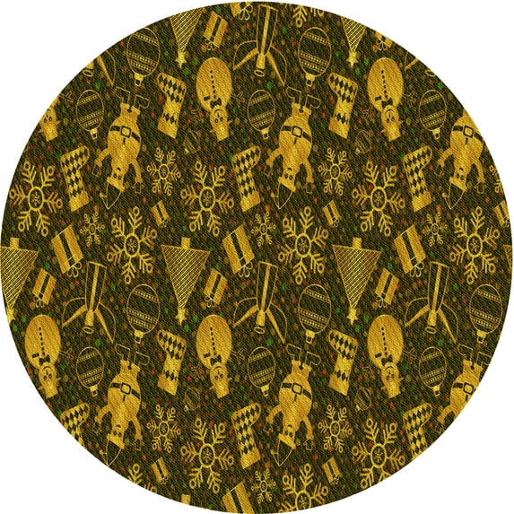 Ahgly Company Machine Washable Indoor Round Transitional Black Brown Area Rugs, 8' Round