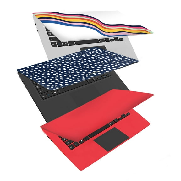 Core Innovations 14.1" Laptop with Windows 10 S, Intel Celeron 3GB RAM 64GB Flash Storage (Red)   Pack of Patterned Laptop Decals Designed by Packed Party and onn. 1440P Webcam, Black