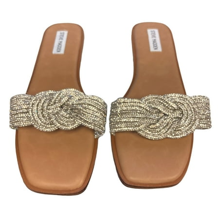 Steve Madden Women's Adore Rhinestone Slide Flat Sandal, Clear, 7