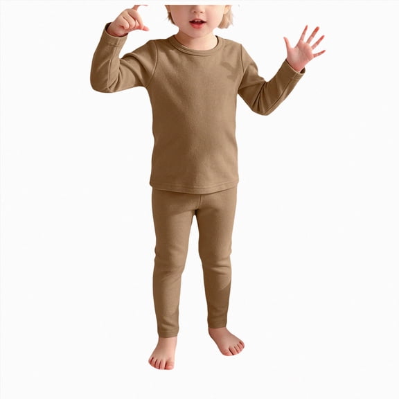 Enyan Toddler Boys Girls Thermal Underwear Set Kids Thermals Long Johns Tops Bottom Warm Unisex Outfit Coffee,1-2 Years