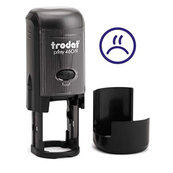 Round Teacher Stamp, Primary School, 3/4" Self-Inking Rubber Stamp - SAD FACE - Purple Ink