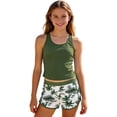 thumbnail image 2 of ibiyuan Girls Period Swimwear 3pcs Bathing Suit Cover Up Slit Skirt Hawaiian Bikini Bottoms Lightweight Rash Guard Tankini Sets Swimwear Set Girl, 2 of 4