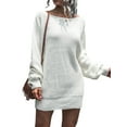 thumbnail image 3 of xiaxaixu Robe Chandail Épaule Dénudée Femme Manches Longues Couleur Unie Robe Tricotée Ample Robe Mini Automne, 3 of 9