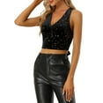 thumbnail image 4 of INSPIRE CHIC  Women's Velvet Cropped Top Sleeveless Crisscross Back Party Blouse XS Black, 4 of 5