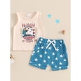 thumbnail image 5 of Aojekbee 4th of July Toddler Boys Outfits Letter/Eagle Print Sleeveless Tank Tops Stars/Checkerboard Print Shorts 2Pcs Clothes Set, 5 of 10