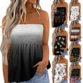 thumbnail image 5 of Douhoow Women Strapless Floral Pleated Tank Tops Summer Smocked Bandeau Tube Top Loose Tee, 5 of 5