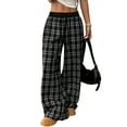 thumbnail image 3 of Women'S Plaid Checkered Pants Flannel Pajama Pants Lounge Wide Leg Baggy Sweatpants with Pockets Black S, 3 of 9