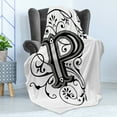 thumbnail image 4 of Letter P Soft Flannel Fleece Blanket, Floral Swirls Essence Blooms Letters Baroque Inspired Initials Design Print, Cozy Plush for Indoor and Outdoor Use, 50" x 60", Black Grey White, by Ambesonne, 4 of 5