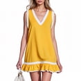 thumbnail image 2 of Women's Sporty V-Neck Mini Dress Sleeveless Contrast Trim Ruffle Hem Shift Tennis Style Athletic Dress Casual Flattering Summer Beach Party Sundress, 2 of 5