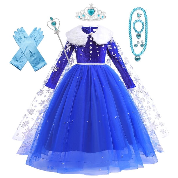 Disney Frozen Elsa niña princesa vestido Cosplay disfraz cumpleaños carnaval fiesta Snow Queen manga larga ropa de invierno niños Outfit5-6T (etiqueta 130) Gao Jinjia LED