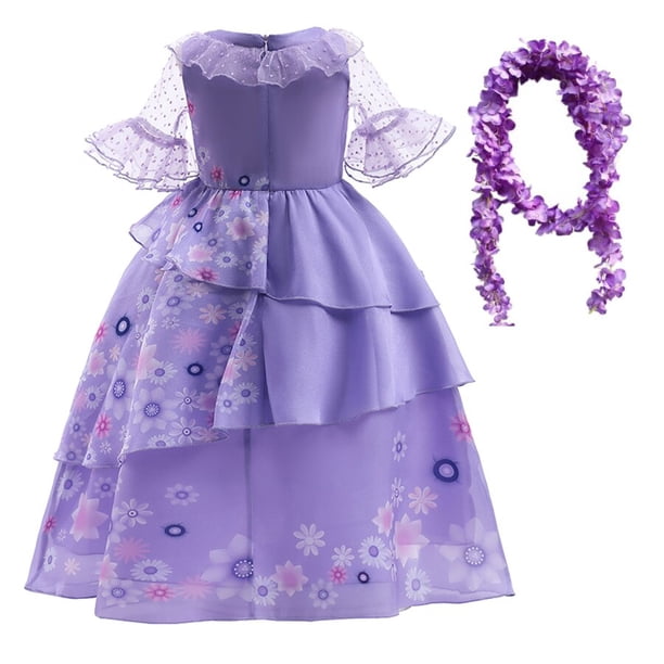 Disfraz de Disney Encanto para niñas, vestido de princesa con volantes de flores moradas, ropa de fiesta para juegos de rol zhangmengya unisex