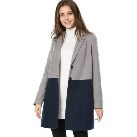 - Unique Bargains Women's Notched Lapel Button Down Color Block Coat Jacket