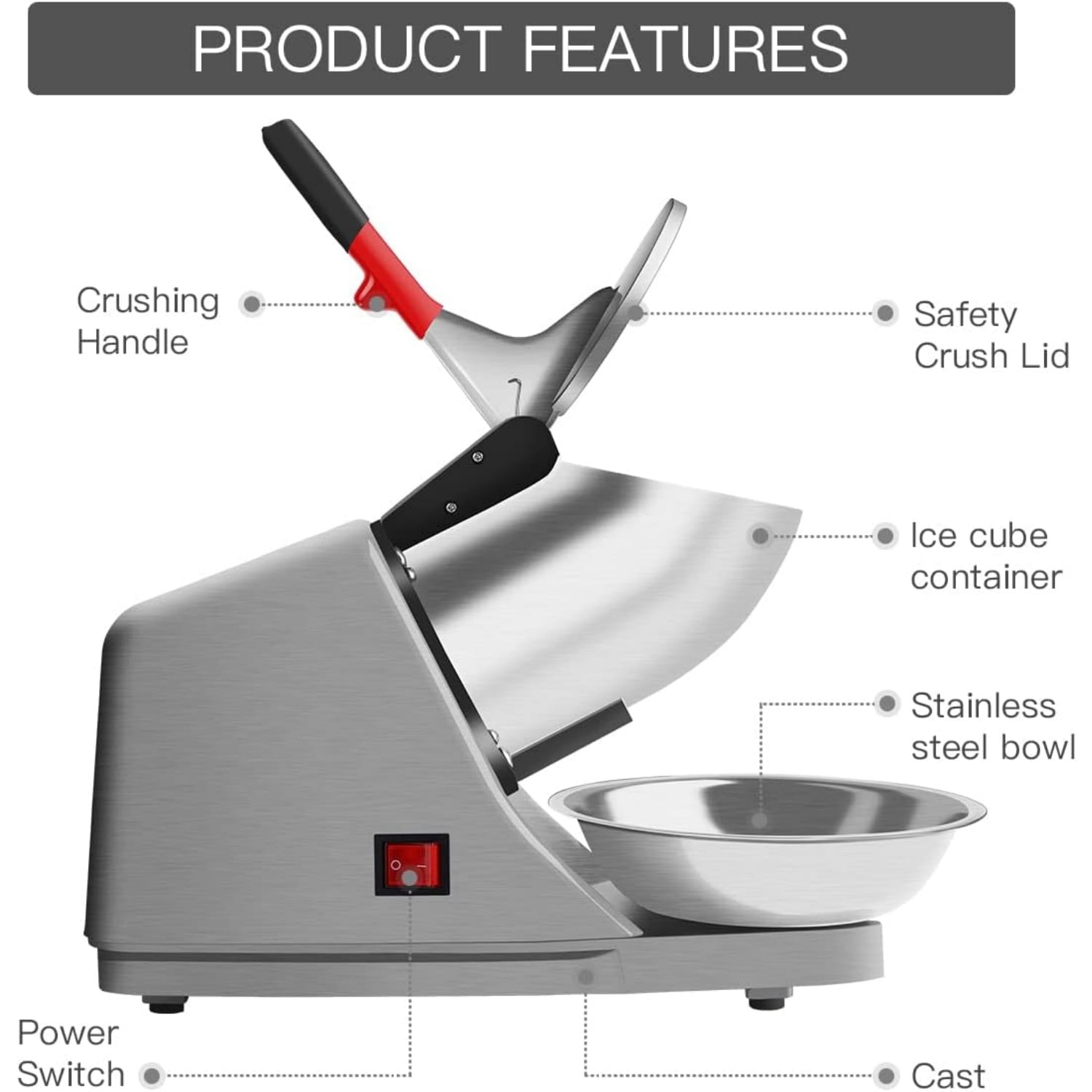 Snow Cone Machine Shaved Ice Machine Ice Crusher with Stainless Steel Blade Kitchen Electric for Shaved Ice and Snow Cone (300W 2000r/min) Also Comes with a Free Ice Pick and Ice Cube Tray