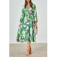 thumbnail image 4 of Vestido PRETTYGARDEN Floral Midi con Escote en V y Mangas Largas Verde M, 4 of 9